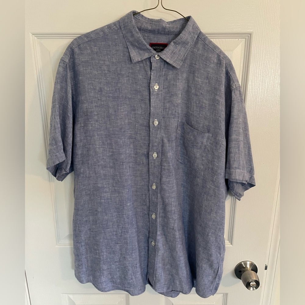 Men's UNTUCKit Short Sleeve Button Down Shirt- Blue Large